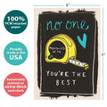 Load image into Gallery viewer, The cover of Tree-Free’s Got It Nailed Husband card with lines demonstrating its 5x7 dimensions, along with the following text: “100% PCW recycled paper, proudly made in the USA, sustainably printed on extra-thick card stock”