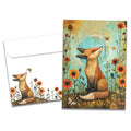 Load image into Gallery viewer, Cover of Thoughtful Fox Just Because card (featuring artwork of a fox surrounded by butterflies and flowers) and its matching envelope