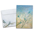 Load image into Gallery viewer, Cover of Comforting Birds Sympathy card (featuring script text above artwork of several birds sitting in tree branches) and its matching envelope
