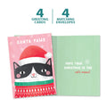Load image into Gallery viewer, The cover and inside of Tree-Free’s Santa Paws card, along with the following text: “4 greeting cards, 4 matching envelopes”