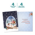 Load image into Gallery viewer, The cover and inside of Tree-Free’s Sweet Snowglobe card, along with the following text: “4 greeting cards, 4 matching envelopes”