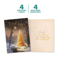 Load image into Gallery viewer, The cover and inside of Tree-Free’s Calm and Bright card, along with the following text: “4 greeting cards, 4 matching envelopes”