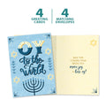 Load image into Gallery viewer, The cover and inside of Tree-Free’s Oy to the World card, along with the following text: “4 greeting cards, 4 matching envelopes”