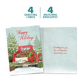 Load image into Gallery viewer, The cover and inside of Tree-Free’s Kringle Tree Farm card, along with the following text: “4 greeting cards, 4 matching envelopes”