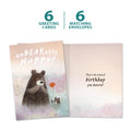 Load image into Gallery viewer, The cover and inside of Tree-Free’s Unbearably Happy card, along with the following text: “6 greeting cards, 6 matching envelopes”