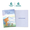 Load image into Gallery viewer, The cover and inside of Tree-Free’s Lucky Journey card, along with the following text: “6 greeting cards, 6 matching envelopes”