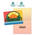 Load image into Gallery viewer, The cover and inside of Tree-Free’s More Adventure card, along with the following text: “6 greeting cards, 6 matching envelopes”