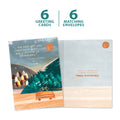 Load image into Gallery viewer, The cover and inside of Tree-Free’s Lifetime of Adventures card, along with the following text: “6 greeting cards, 6 matching envelopes”