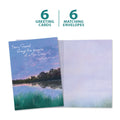 Load image into Gallery viewer, The cover and inside of Tree-Free’s Sunset Dawn card, along with the following text: “6 greeting cards, 6 matching envelopes”