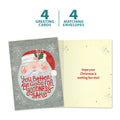 Load image into Gallery viewer, The cover and inside of Tree-Free’s Santa Be Good card, along with the following text: “4 greeting cards, 4 matching envelopes”