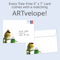 Load image into Gallery viewer, The envelope for Tree-Free’s Favorite Songbirds card, along with the following text: “Every Tree-Free 5x7 card comes with a matching ARTvelope!”
