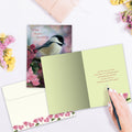 Load image into Gallery viewer, The inside of Tree-Free’s Peace And Comfort Sympathy Card card, with the cover and envelope in the background.