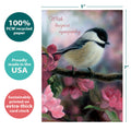 Load image into Gallery viewer, The cover of Tree-Free’s Peace And Comfort card with lines demonstrating its 5x7 dimensions, along with the following text: “100% PCW recycled paper, proudly made in the USA, sustainably printed on extra-thick card stock”