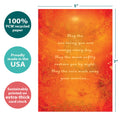 Load image into Gallery viewer, The cover of Tree-Free’s May The Sun Encouragement Card card with lines demonstrating its 5x7 dimensions, along with the following text: “100% PCW recycled paper, proudly made in the USA, sustainably printed on extra-thick card stock”