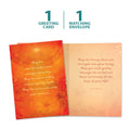 Load image into Gallery viewer, The cover and inside of Tree-Free’s May The Sun Encouragement Card card, along with the following text: “1 greeting card, 1 matching envelope”