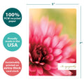Load image into Gallery viewer, The cover of Tree-Free’s Comfort And Peace card with lines demonstrating its 5x7 dimensions, along with the following text: “100% PCW recycled paper, proudly made in the USA, sustainably printed on extra-thick card stock”