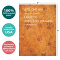 Load image into Gallery viewer, The cover of Tree-Free’s Unawakened Soul card with lines demonstrating its 5x7 dimensions, along with the following text: “100% PCW recycled paper, proudly made in the USA, sustainably printed on extra-thick card stock”