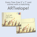 Load image into Gallery viewer, The envelope for Tree-Free’s Secret Parade card, along with the following text: “Every Tree-Free 5x7 card comes with a matching ARTvelope!”
