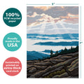 Load image into Gallery viewer, The cover of Tree-Free’s From Above Sympathy Card card with lines demonstrating its 5x7 dimensions, along with the following text: “100% PCW recycled paper, proudly made in the USA, sustainably printed on extra-thick card stock”