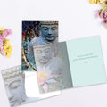 Load image into Gallery viewer, The inside of Tree-Free’s Living Radiance card, with the cover and envelope in the background.