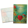 Load image into Gallery viewer, Cover of Always Just Because card (featuring serif text above artwork of flowers, a hummingbird, and a red heart) and its matching envelope