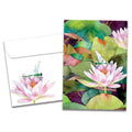 Load image into Gallery viewer, The cover of Tree-Free's Waterlilies And Dragonfly Sympathy Card card, along with its matching envelope.