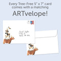 Load image into Gallery viewer, The envelope for Tree-Free’s Piled High card, along with the following text: “Every Tree-Free 5x7 card comes with a matching ARTvelope!”