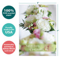 Load image into Gallery viewer, The cover of Tree-Free’s Beautiful Days Wedding Card card with lines demonstrating its 5x7 dimensions, along with the following text: “100% PCW recycled paper, proudly made in the USA, sustainably printed on extra-thick card stock”