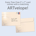 Load image into Gallery viewer, The envelope for Tree-Free’s Every Sunrise card, along with the following text: “Every Tree-Free 5x7 card comes with a matching ARTvelope!”
