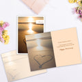 Load image into Gallery viewer, The inside of Tree-Free’s Every Sunrise card, with the cover and envelope in the background.