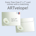 Load image into Gallery viewer, The envelope for Tree-Free’s sympathy card, along with the following text: “Every Tree-Free 5x7 card comes with a matching ARTvelope!”