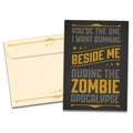Load image into Gallery viewer, The cover of Tree-Free's Zombie Apocalypse Friendship Card card, along with its matching envelope.