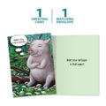 Load image into Gallery viewer, The cover and inside of Tree-Free’s Pig in Shitakes card, along with the following text: “1 greeting card, 1 matching envelope”