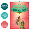 Load image into Gallery viewer, The cover of Tree-Free’s Life Is Sweeter Love Card card with lines demonstrating its 5x7 dimensions, along with the following text: “100% PCW recycled paper, proudly made in the USA, sustainably printed on extra-thick card stock”