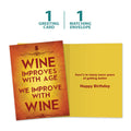 Load image into Gallery viewer, The cover and inside of Tree-Free’s Improved With Wine card, along with the following text: “1 greeting card, 1 matching envelope”