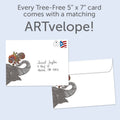 Load image into Gallery viewer, The envelope for Tree-Free’s Bursting With Joy card, along with the following text: “Every Tree-Free 5x7 card comes with a matching ARTvelope!”