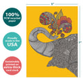 Load image into Gallery viewer, The cover of Tree-Free’s Bursting With Joy card with lines demonstrating its 5x7 dimensions, along with the following text: “100% PCW recycled paper, proudly made in the USA, sustainably printed on extra-thick card stock”