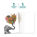 Load image into Gallery viewer, The cover and inside of Tree-Free’s Love Elephant Love Card card, along with the following text: “1 greeting card, 1 matching envelope”