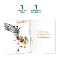 Load image into Gallery viewer, The cover and inside of Tree-Free’s Checking In Giraffe Support Card card, along with the following text: “1 greeting card, 1 matching envelope”