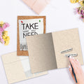 Load image into Gallery viewer, The inside of Tree-Free’s Take What You Need Support Card card, with the cover and envelope in the background.