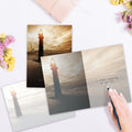 Load image into Gallery viewer, The inside of Tree-Free’s Light So Bright card, with the cover and envelope in the background.