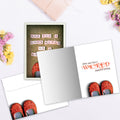 Load image into Gallery viewer, The inside of Tree-Free’s Good or Bad card, with the cover and envelope in the background.