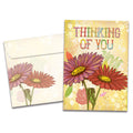 Load image into Gallery viewer, Cover of Just a Little Note Just Because card (featuring serif text above artwork of flowers) and its matching envelope