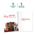 Load image into Gallery viewer, The cover and inside of Tree-Free’s Party Animals card, along with the following text: “1 greeting card, 1 matching envelope”