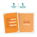 Load image into Gallery viewer, The cover and inside of Tree-Free’s Braver Stronger Smarter Encouragement Card card, along with the following text: “1 greeting card, 1 matching envelope”