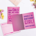 Load image into Gallery viewer, The inside of Tree-Free’s Glitter Girls card, with the cover and envelope in the background.