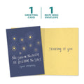 Load image into Gallery viewer, The cover and inside of Tree-Free’s Brighter Stars Support Card card, along with the following text: “1 greeting card, 1 matching envelope”
