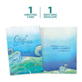 Load image into Gallery viewer, The cover and inside of Tree-Free’s In Waves Sympathy Card card, along with the following text: “1 greeting card, 1 matching envelope”