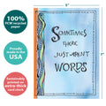 Load image into Gallery viewer, The cover of Tree-Free’s No Words Sympathy Card card with lines demonstrating its 5x7 dimensions, along with the following text: “100% PCW recycled paper, proudly made in the USA, sustainably printed on extra-thick card stock”