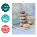 Load image into Gallery viewer, The cover of Tree-Free’s Life Is A Balance card with lines demonstrating its 5x7 dimensions, along with the following text: “100% PCW recycled paper, proudly made in the USA, sustainably printed on extra-thick card stock”